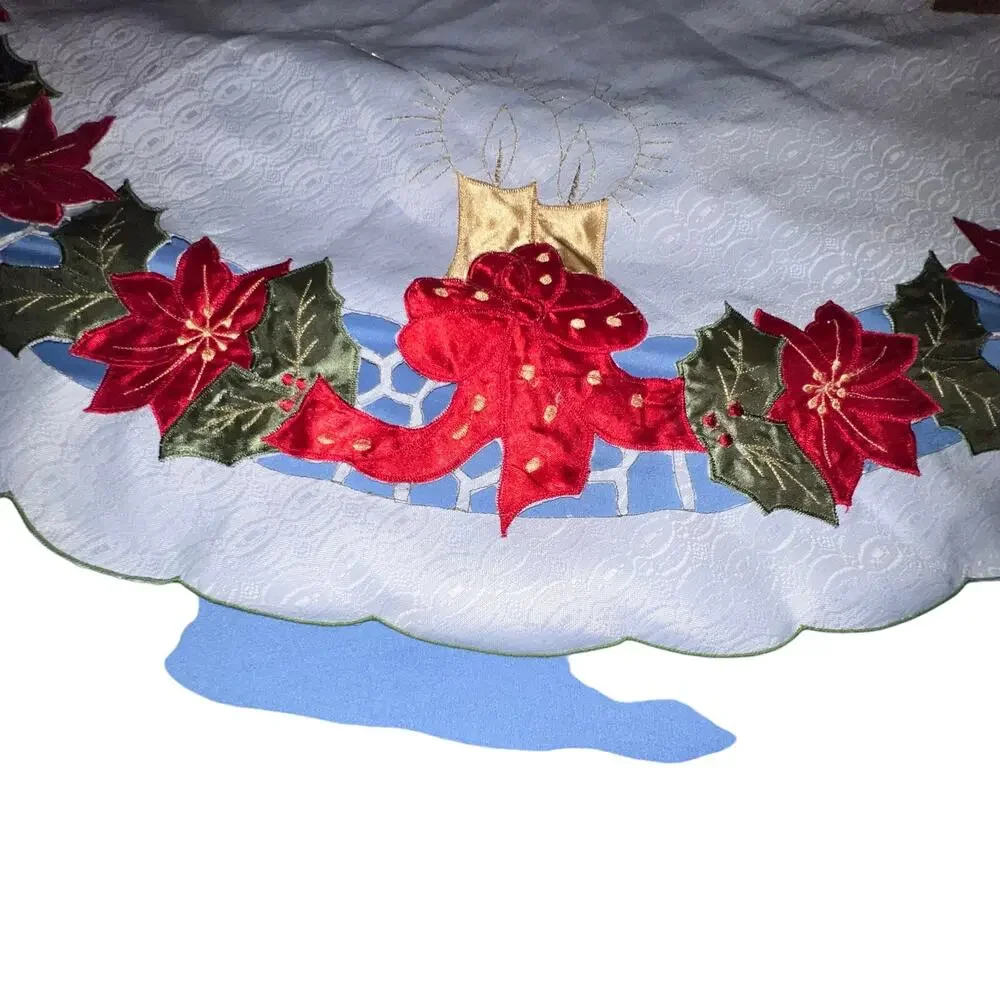 Poinsettia Holly Glitter Candle 33 inch Round Holiday Christmas Table‎ Cloth